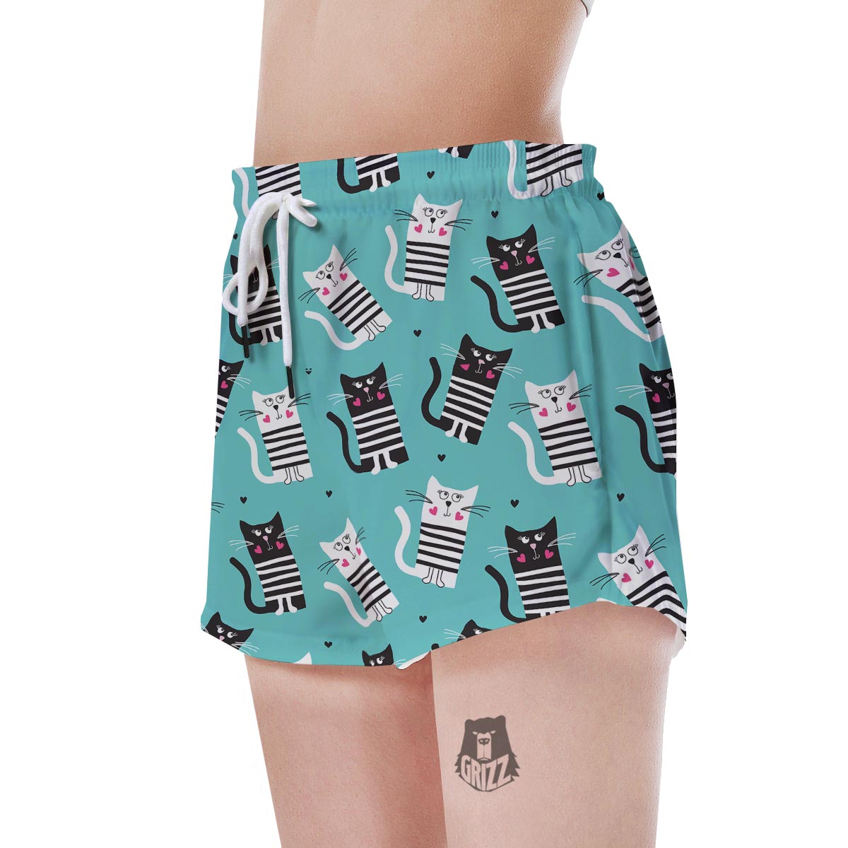 Love Turquoise Cat Print Women's Shorts-grizzshop