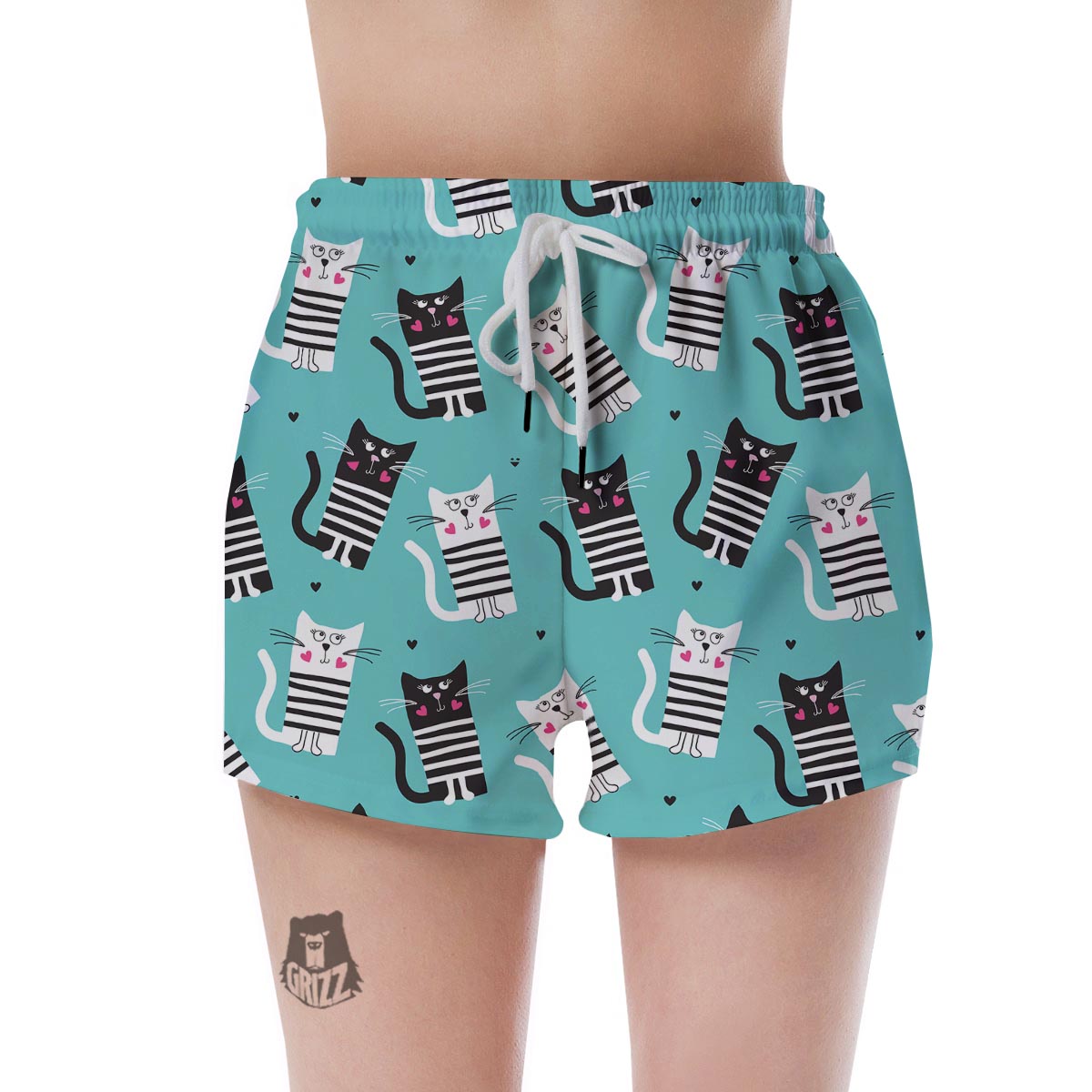 Love Turquoise Cat Print Women's Shorts-grizzshop