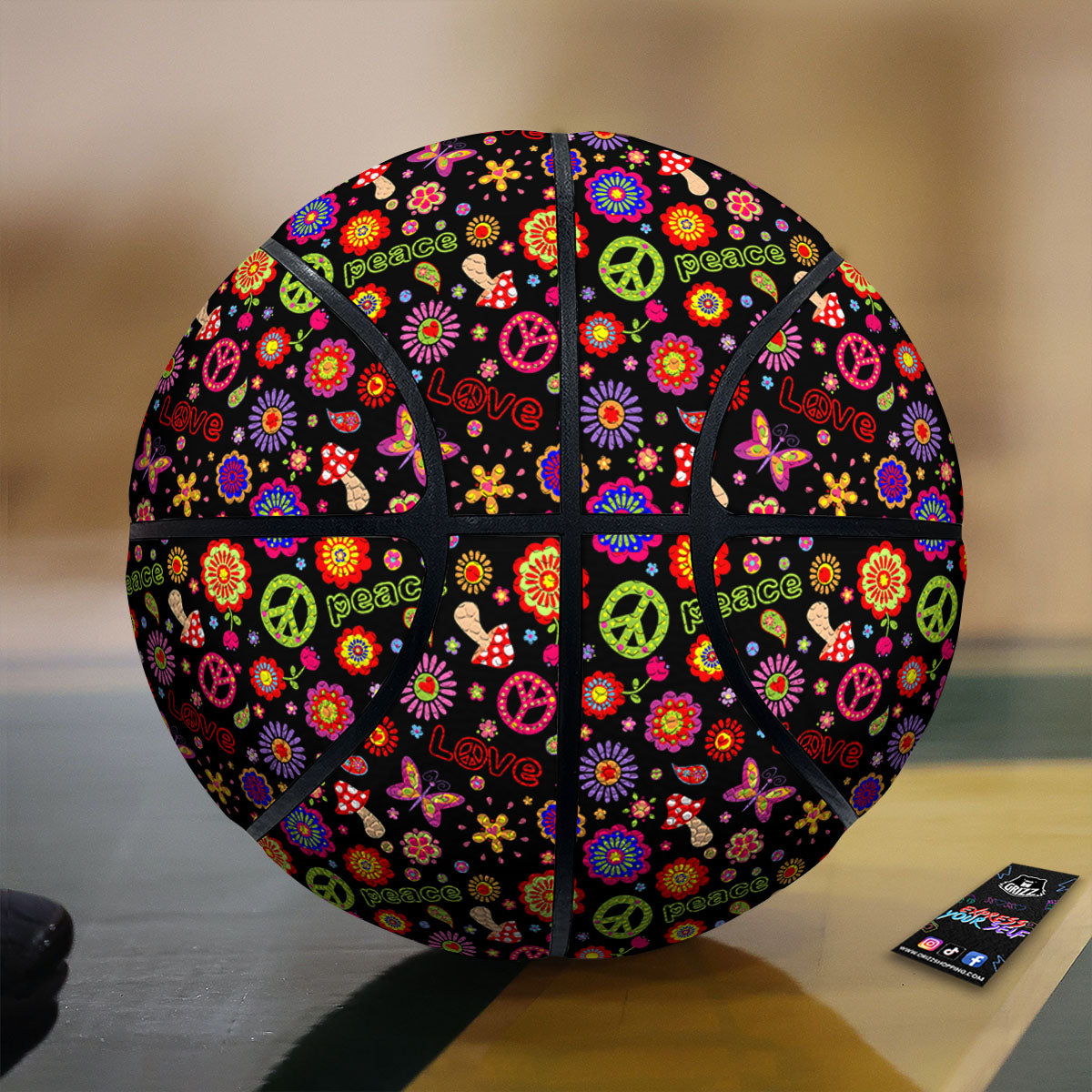 Love And Hippie Peace Sign Print Pattern Basketball