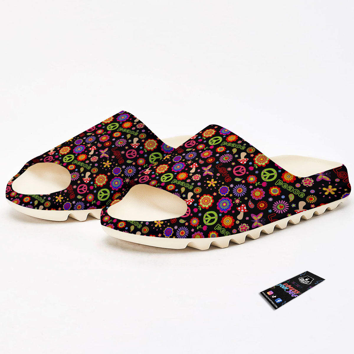 Love And Hippie Peace Sign Print Pattern Sandals-grizzshop
