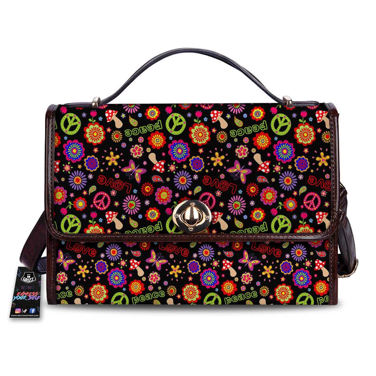Love And Hippie Peace Sign Print Pattern Women's Satchel Bag