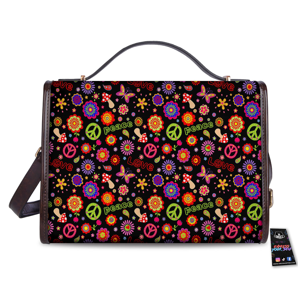 Love And Hippie Peace Sign Print Pattern Women's Satchel Bag