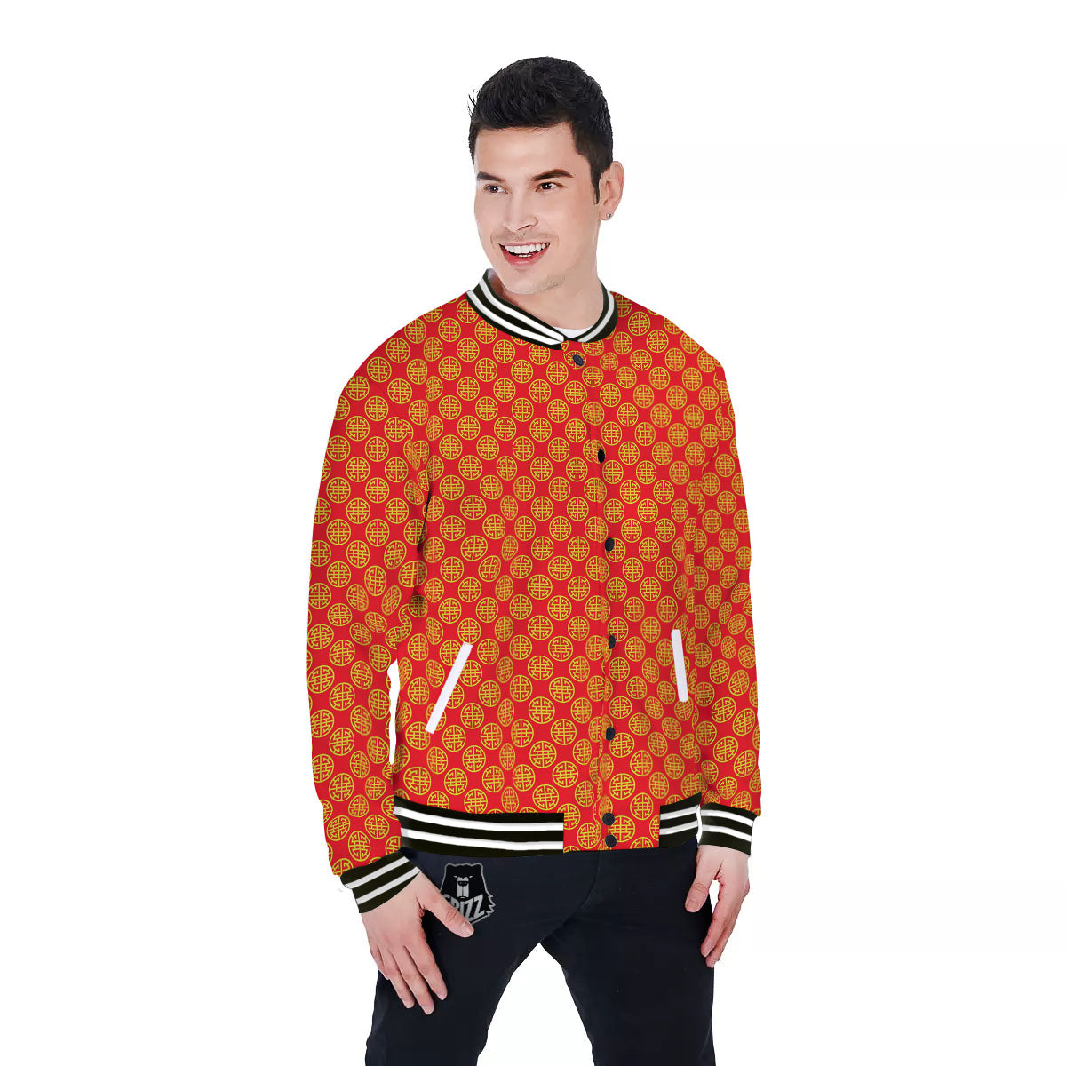Lu Symbol Chinese Print Pattern Baseball Jacket-grizzshop