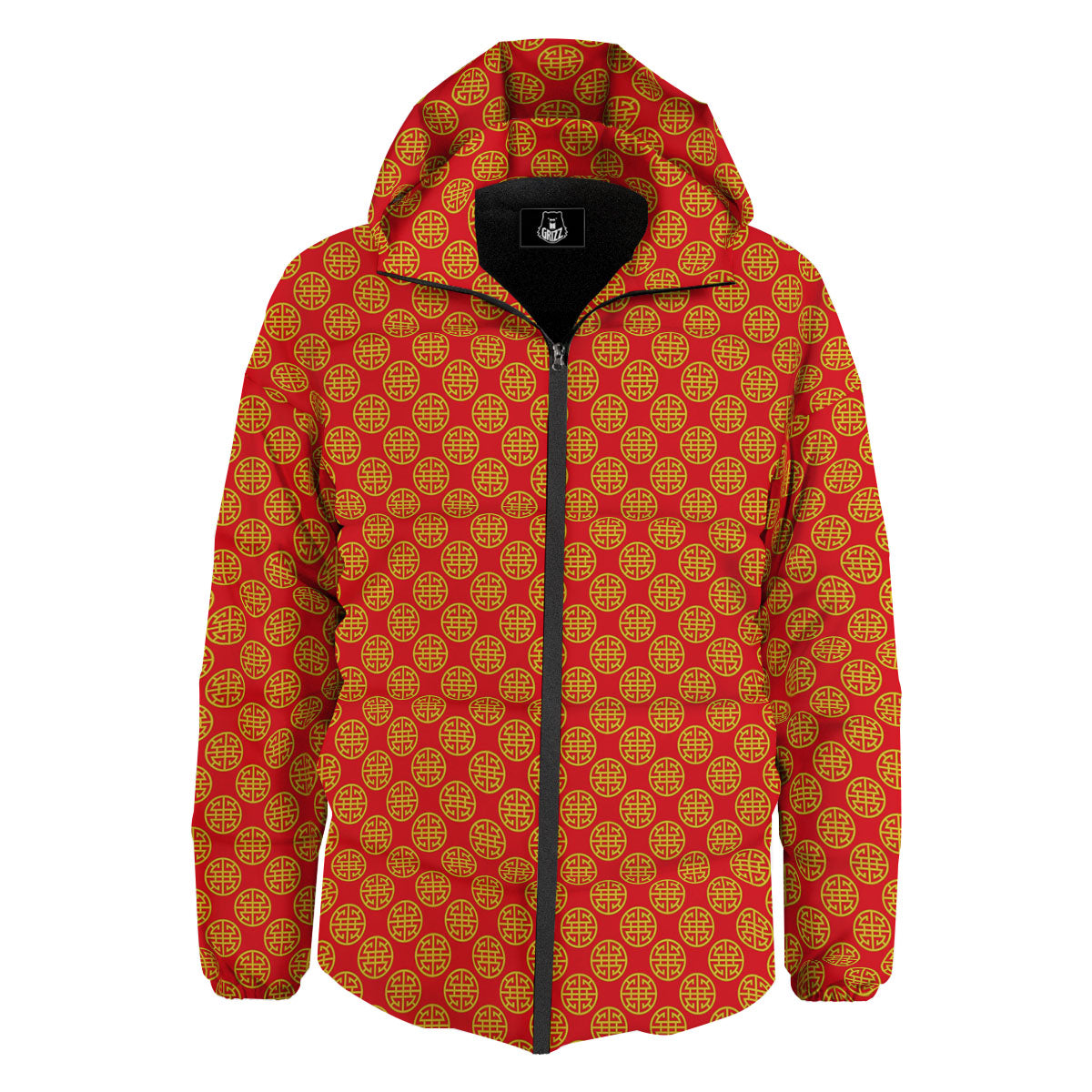 Lu Symbol Chinese Print Pattern Down Jacket-grizzshop
