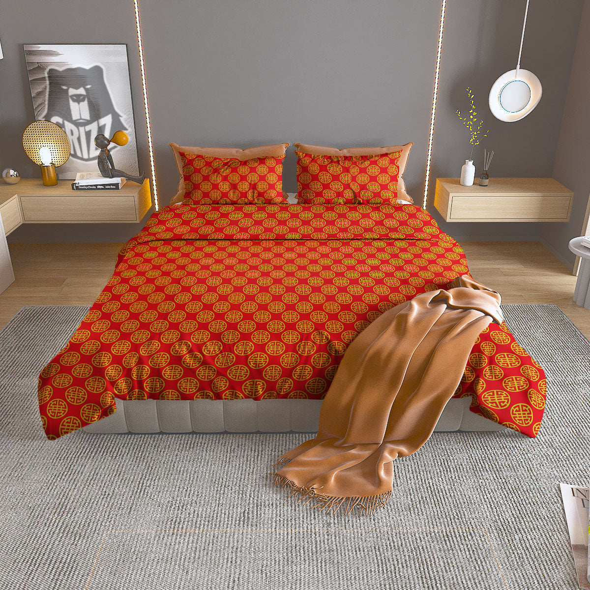 Knitted Flower Print Pattern Duvet Cover Bedding Set