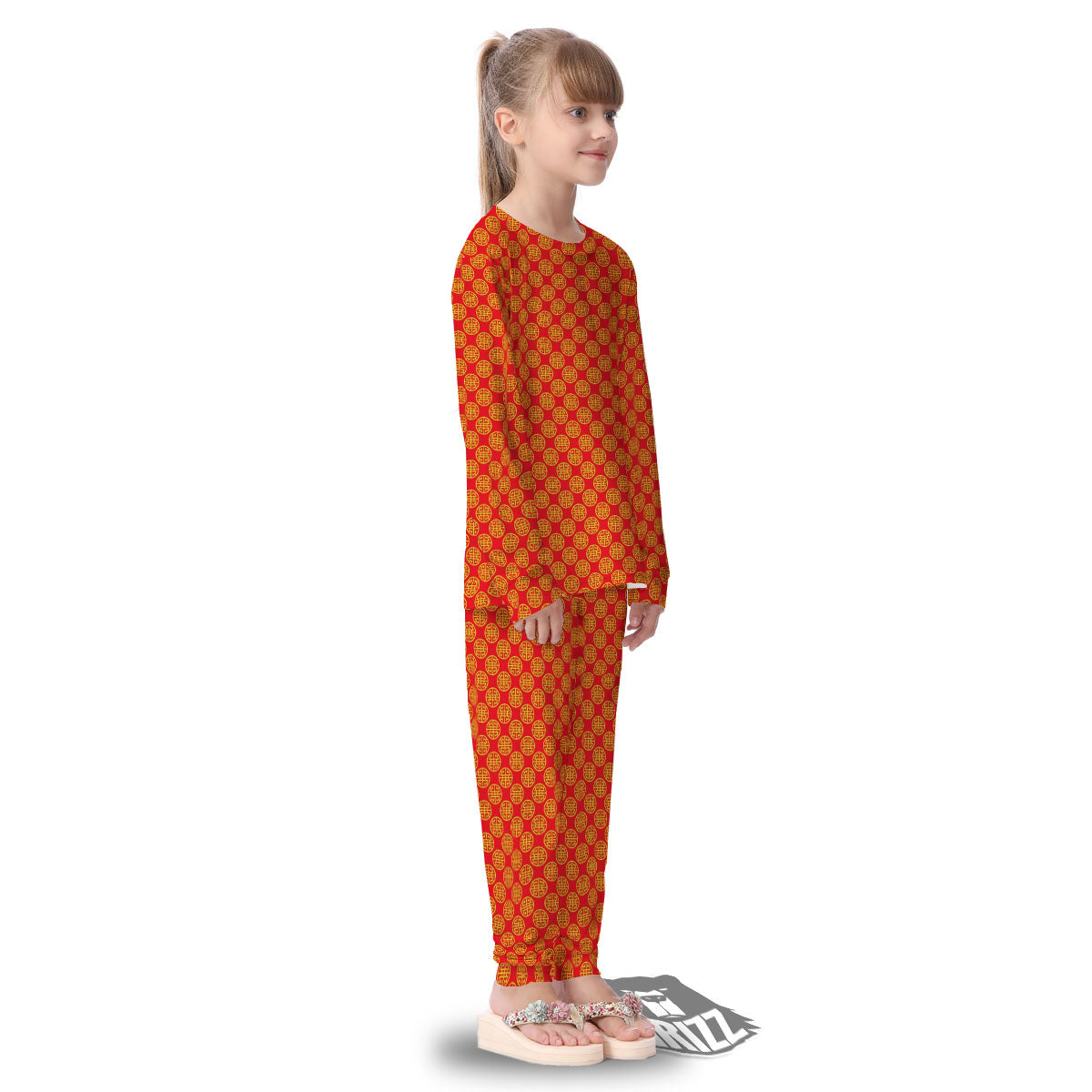 Lu Symbol Chinese Print Pattern Kid's Pajamas-grizzshop