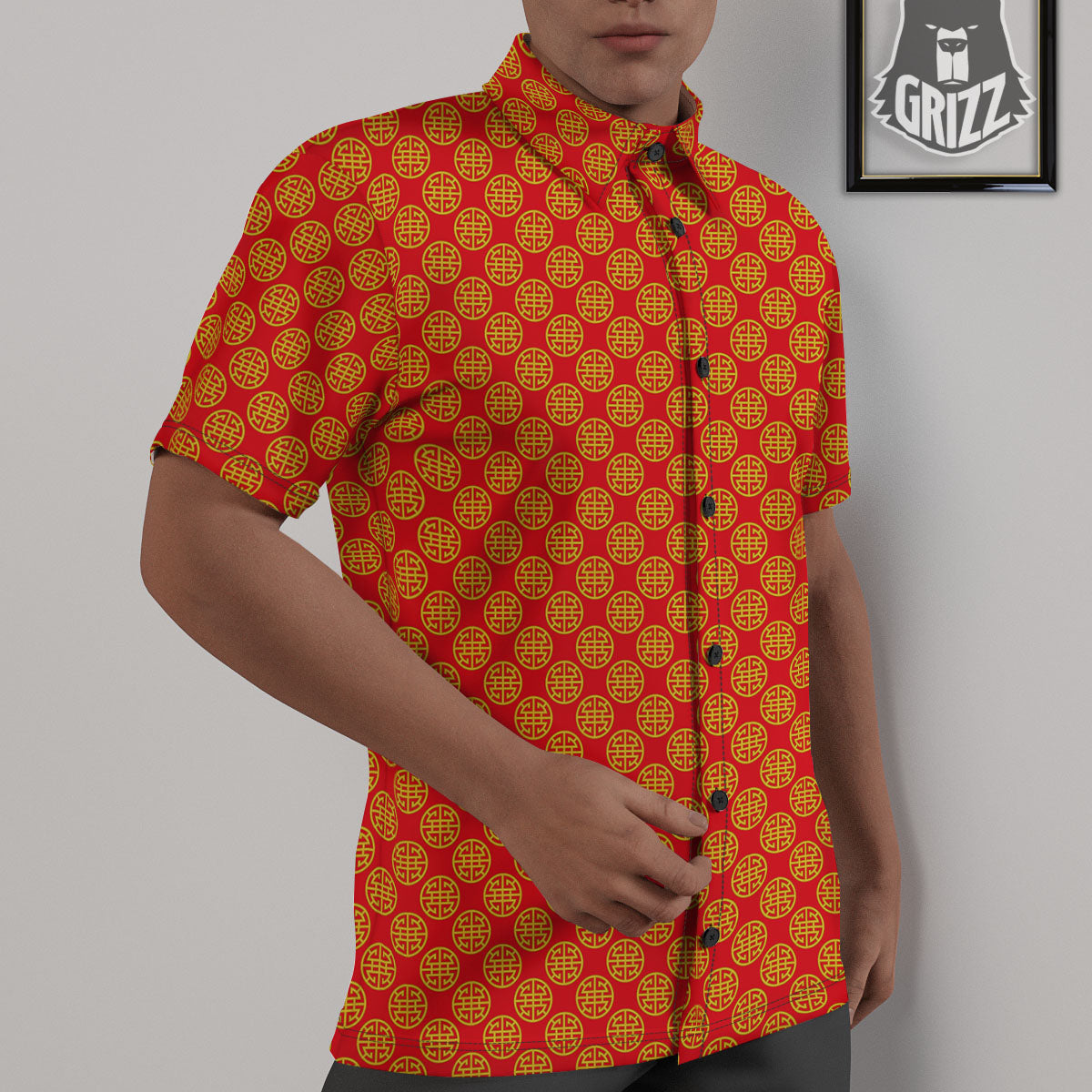Lu Symbol Chinese Print Pattern Untucked Shirts-grizzshop