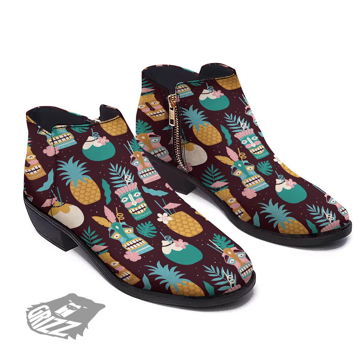 Luau Tiki Print Pattern Ankle Boots-grizzshop