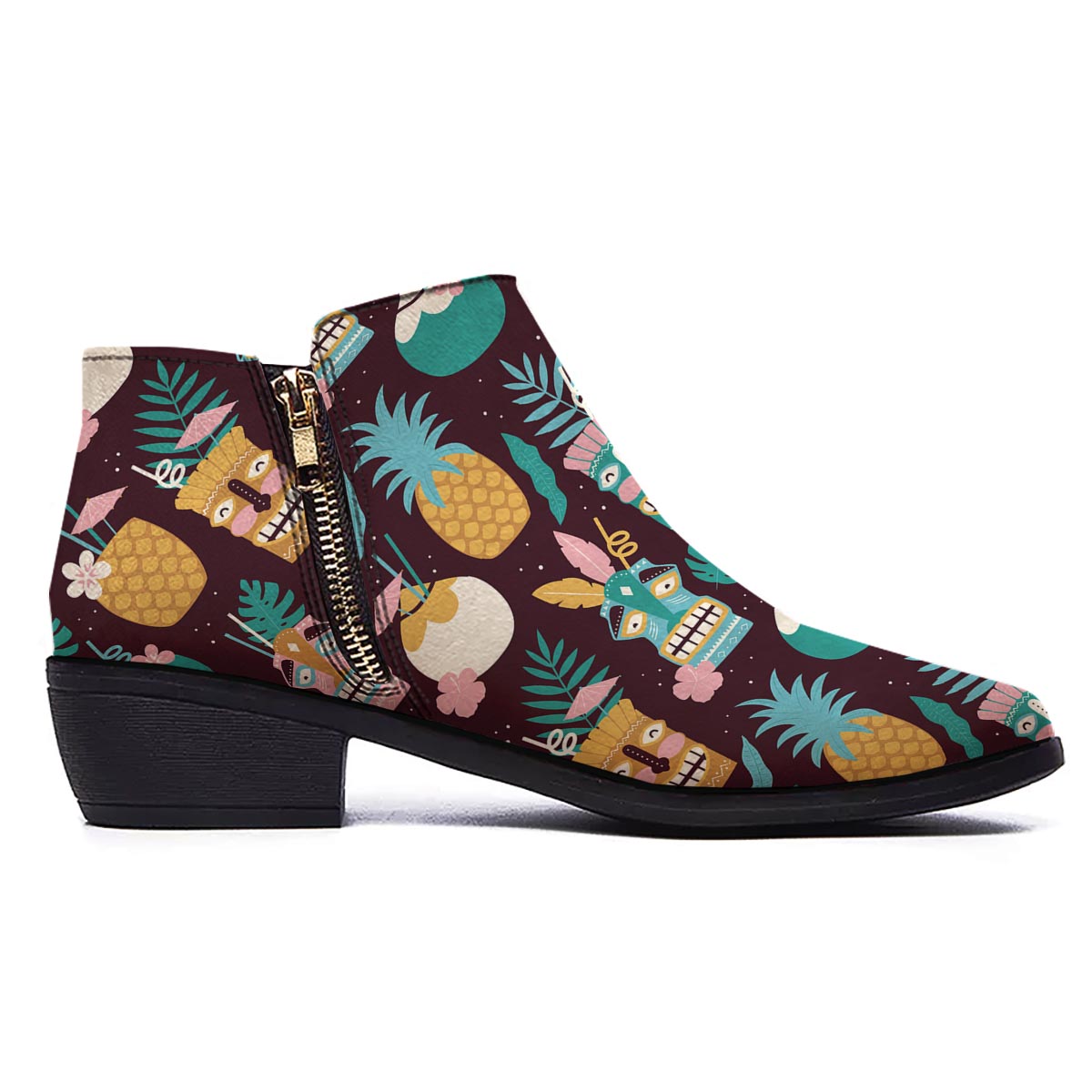 Luau Tiki Print Pattern Ankle Boots-grizzshop