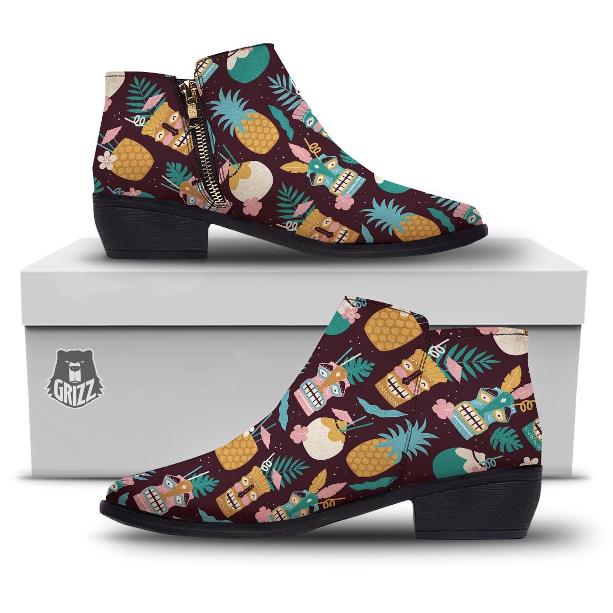 Luau Tiki Print Pattern Ankle Boots-grizzshop