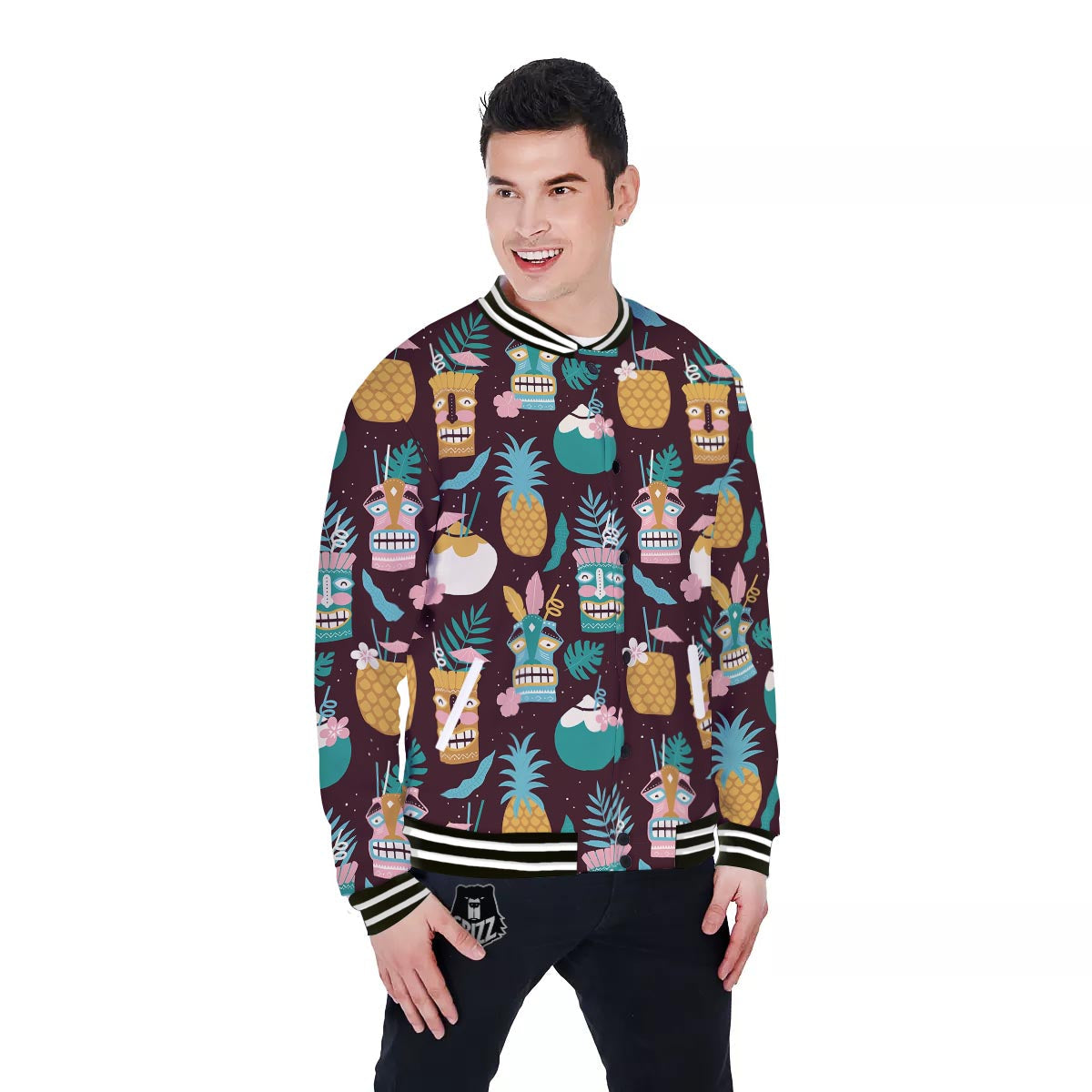 Luau Tiki Print Pattern Baseball Jacket-grizzshop