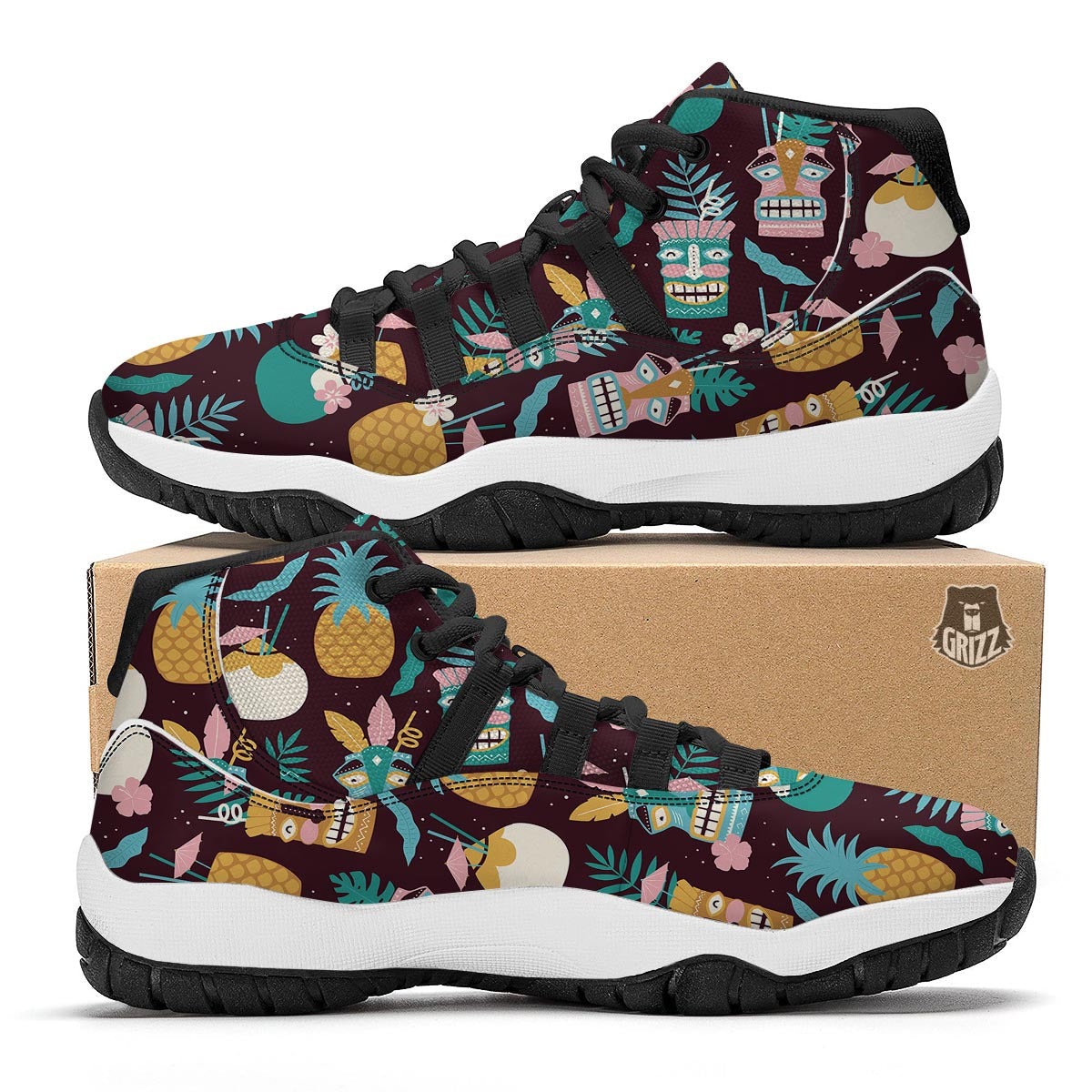 Luau Tiki Print Pattern Black Bball Shoes-grizzshop