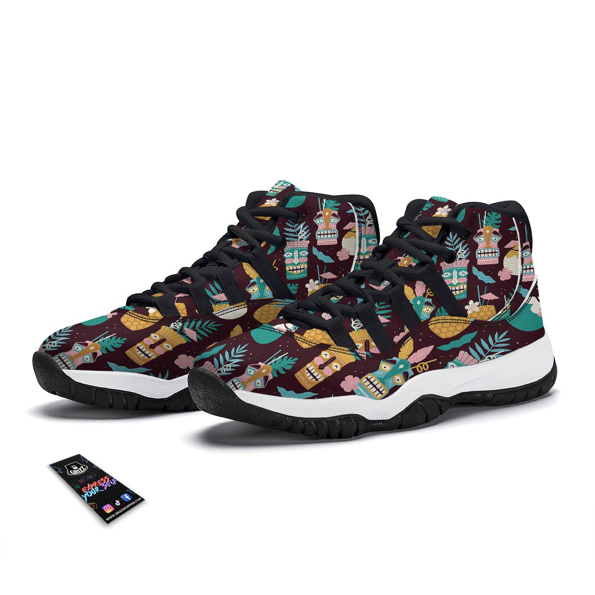 Luau Tiki Print Pattern Black Bball Shoes-grizzshop