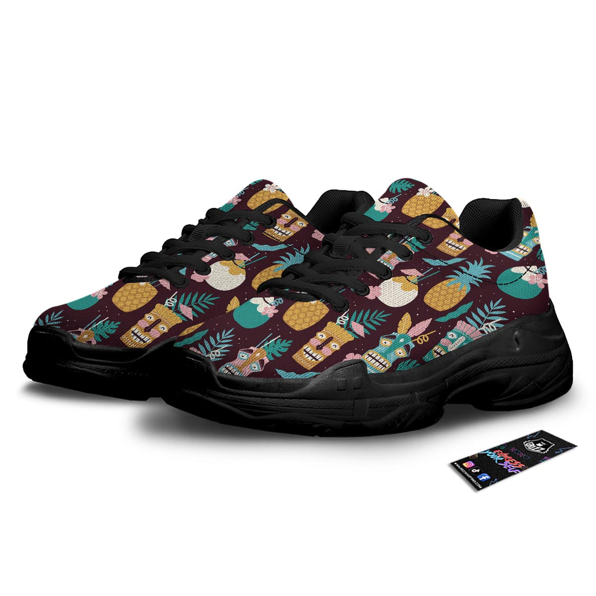 Luau Tiki Print Pattern Black Chunky Shoes-grizzshop