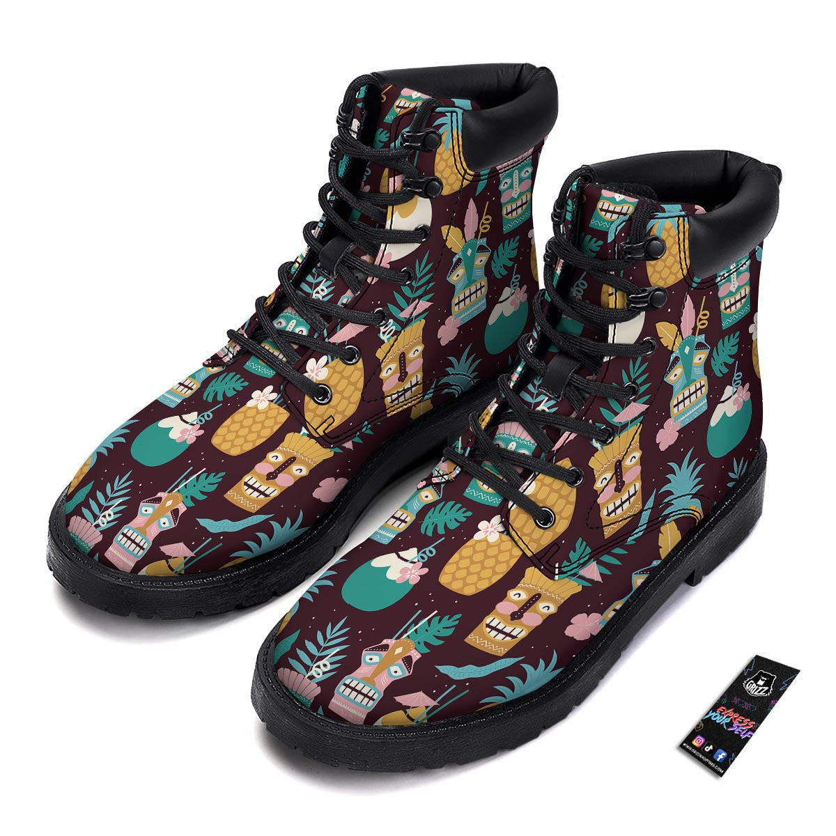 Luau Tiki Print Pattern Boots-grizzshop