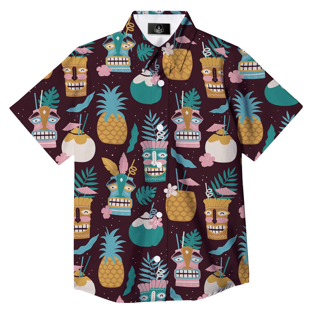 Luau Tiki Print Pattern Button Up Shirt-grizzshop