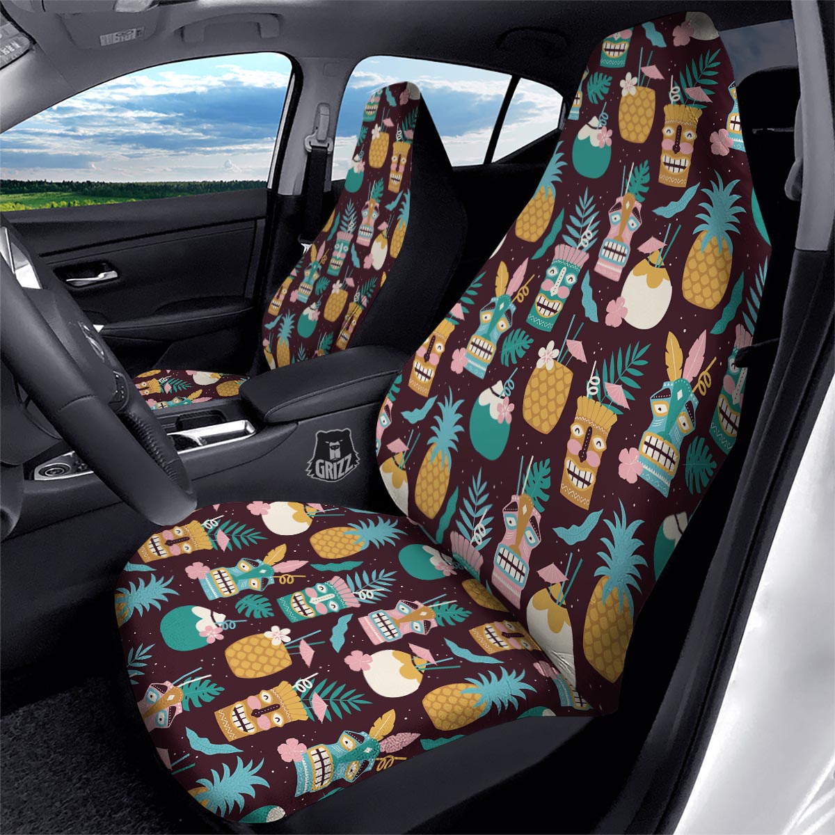 Luau Tiki Print Pattern Car Seat Covers-grizzshop