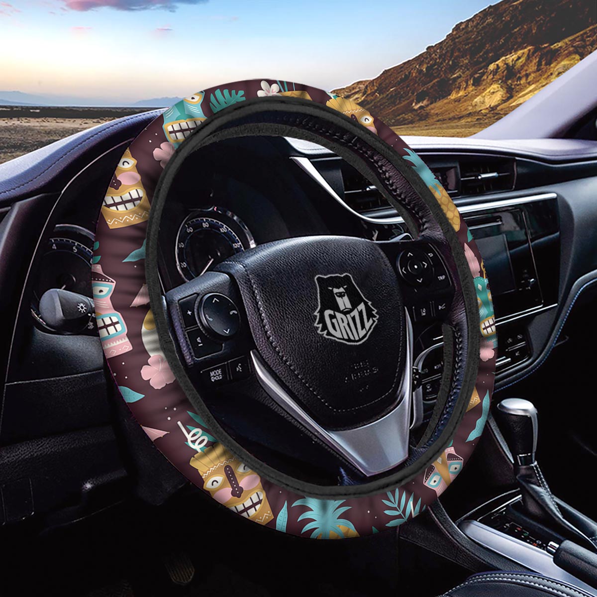Luau Tiki Print Pattern Car Steering Wheel Cover-grizzshop