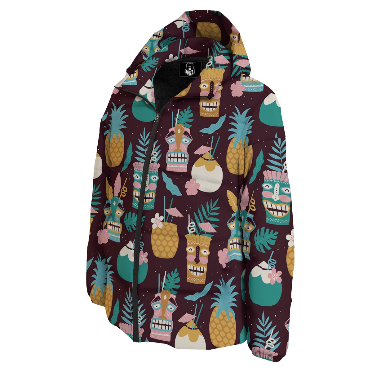Luau Tiki Print Pattern Down Jacket-grizzshop