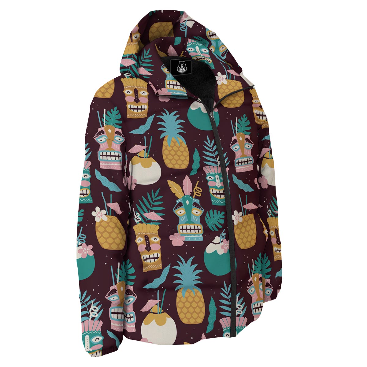 Luau Tiki Print Pattern Down Jacket-grizzshop