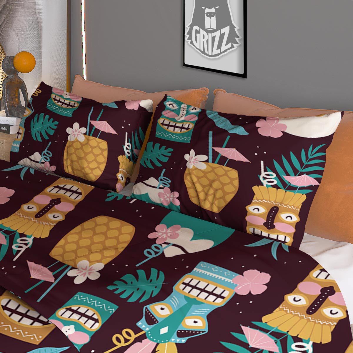 Luau Tiki Print Pattern Duvet Cover Bedding Set