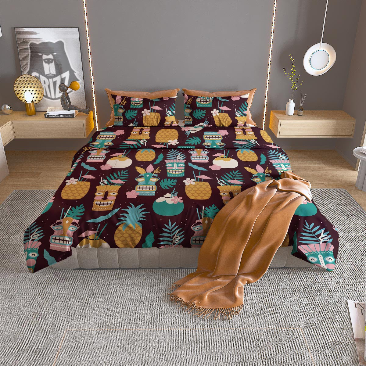 Luau Tiki Print Pattern Duvet Cover Bedding Set