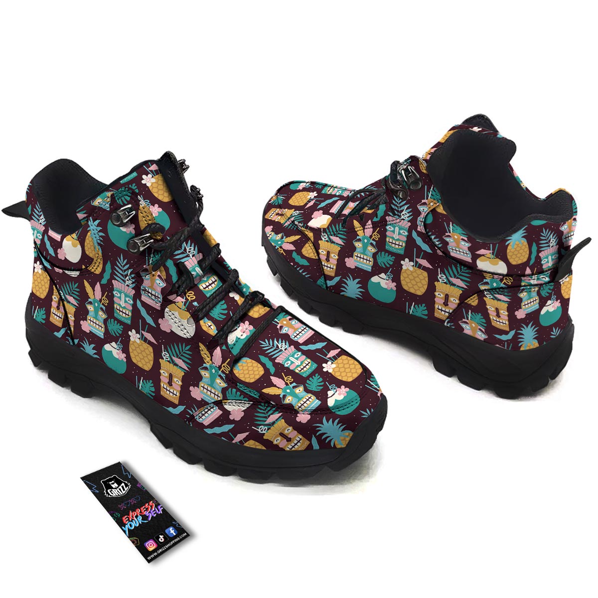 Luau Tiki Print Pattern Hiking Shoes-grizzshop