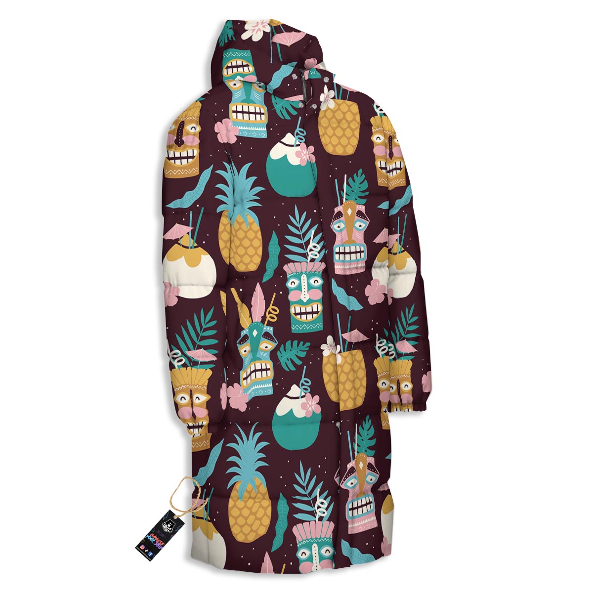 Luau Tiki Print Pattern Long Down Jacket-grizzshop