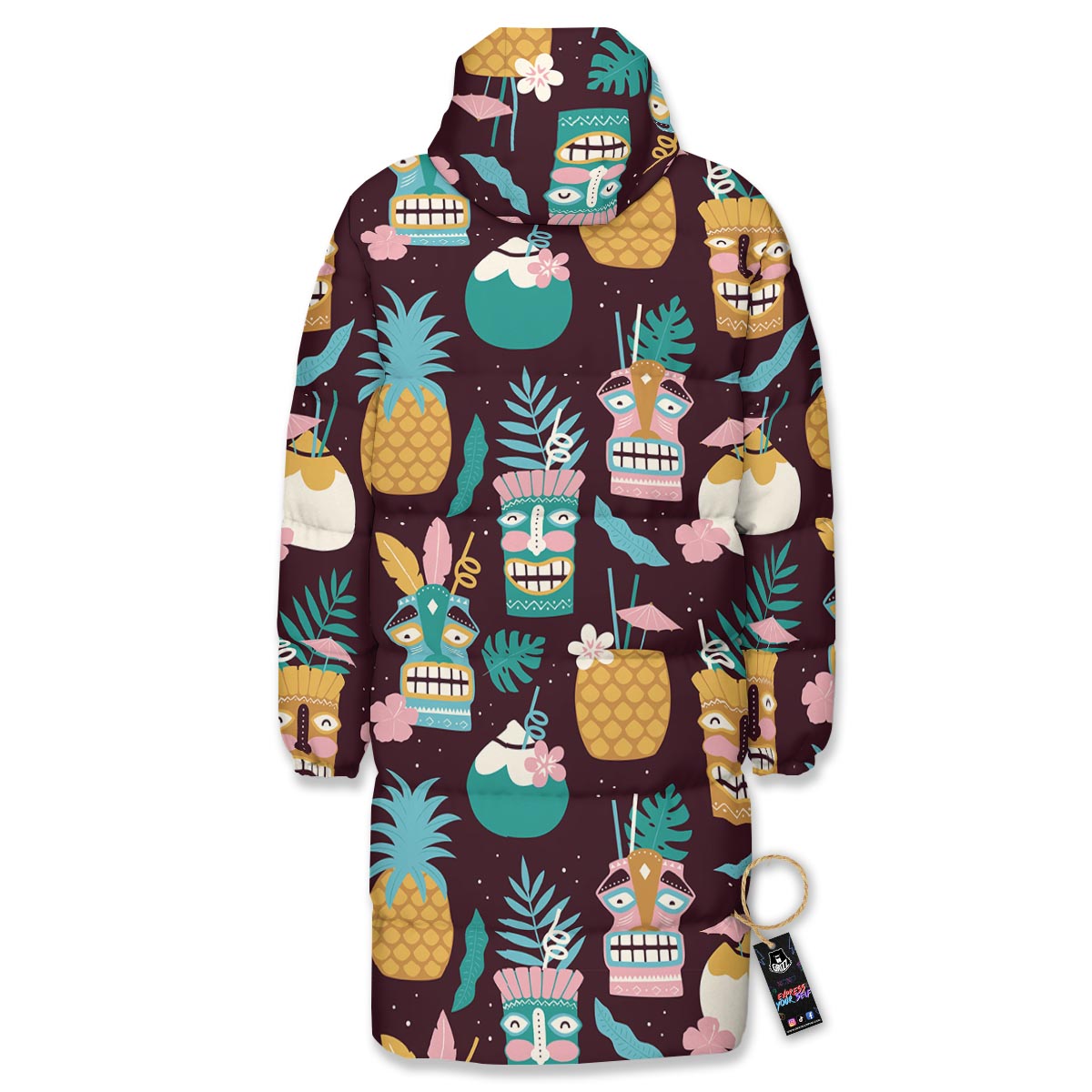 Luau Tiki Print Pattern Long Down Jacket-grizzshop