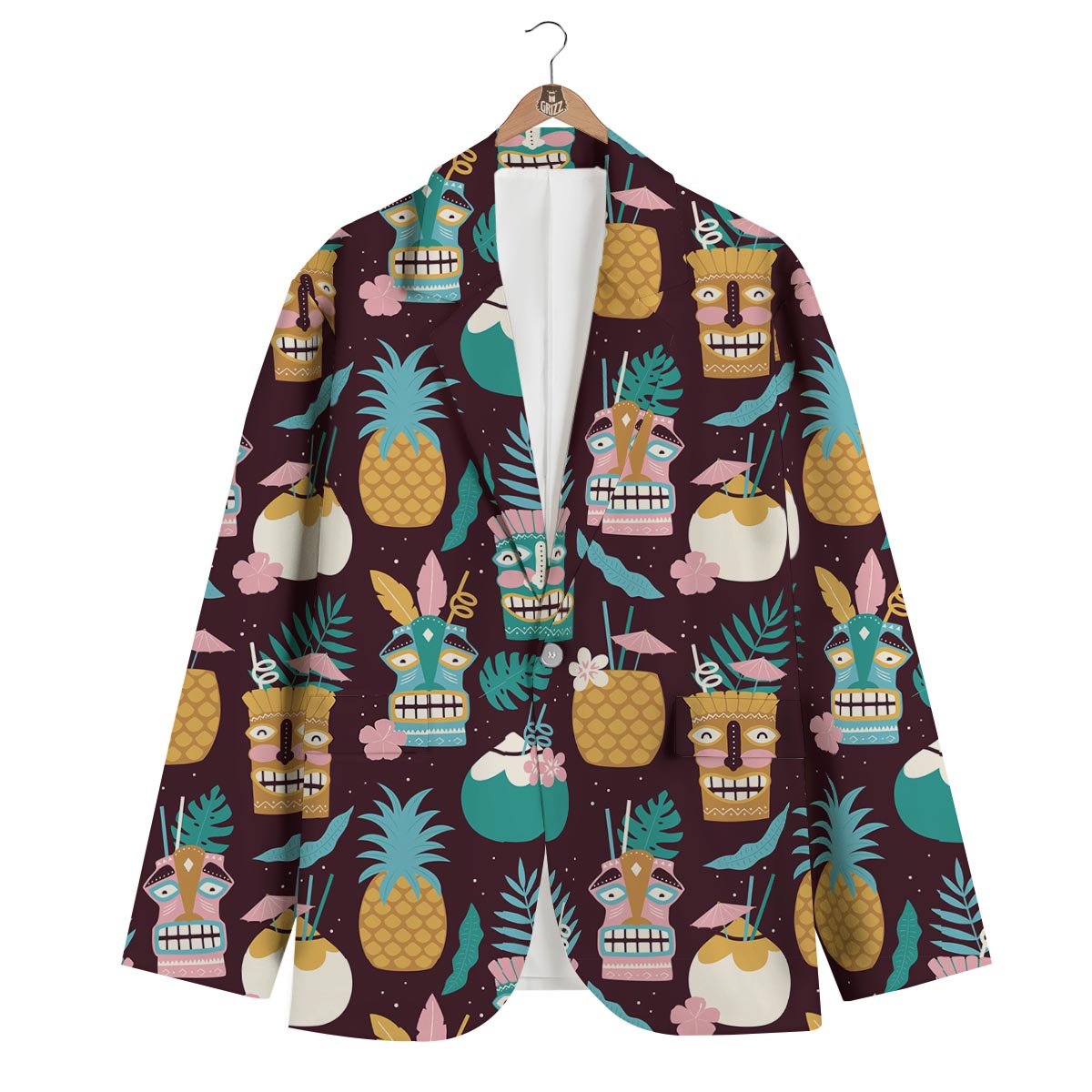 Luau Tiki Print Pattern Men's Blazer-grizzshop