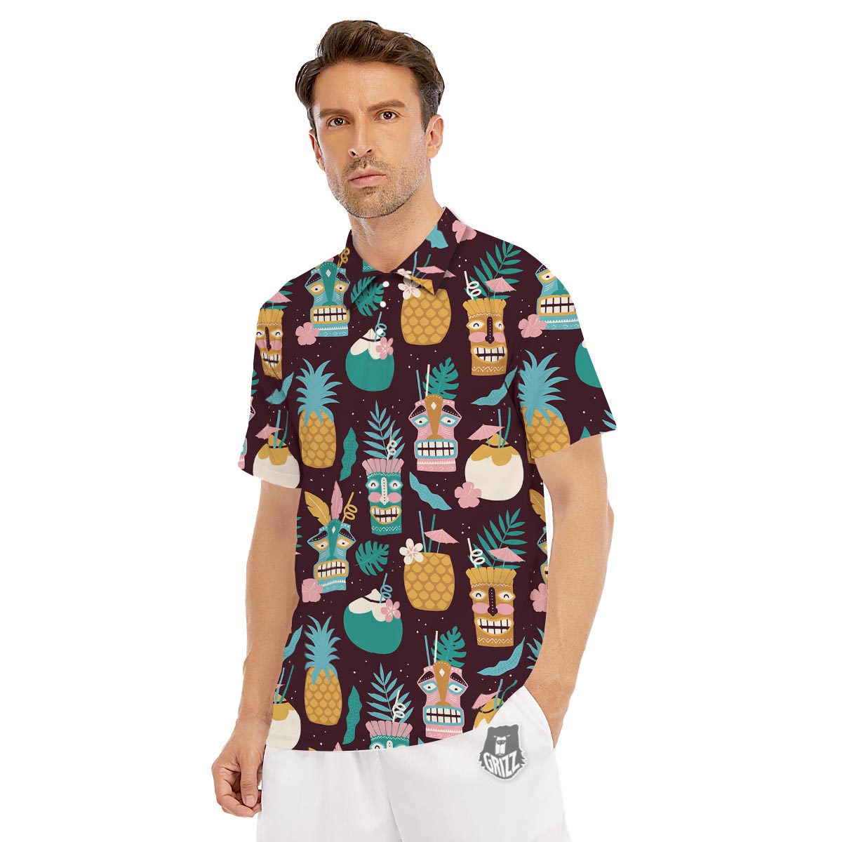 Luau Tiki Print Pattern Men's Golf Shirts-grizzshop