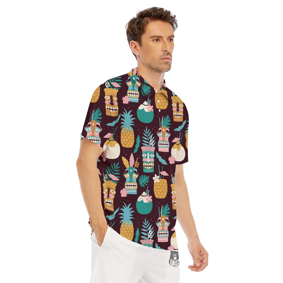 Luau Tiki Print Pattern Men's Golf Shirts-grizzshop