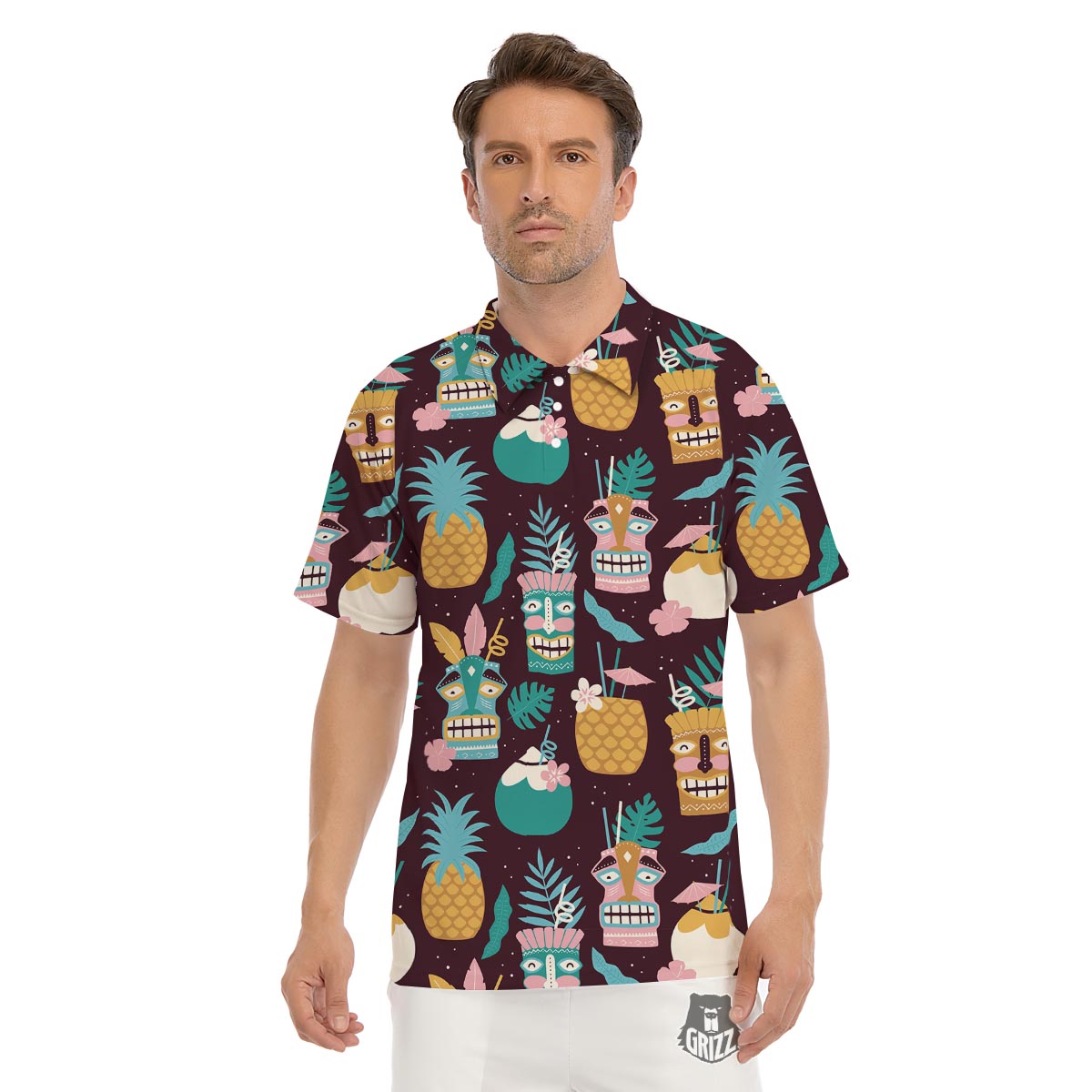 Luau Tiki Print Pattern Men's Golf Shirts-grizzshop