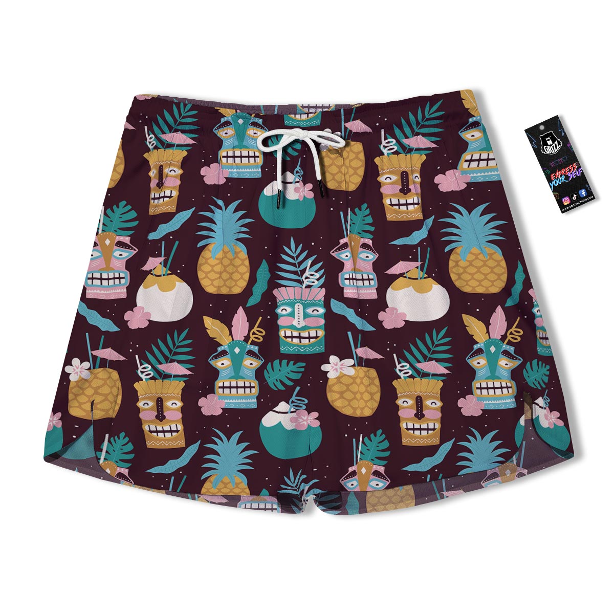 Luau Tiki Print Pattern Men's Running Shorts-grizzshop