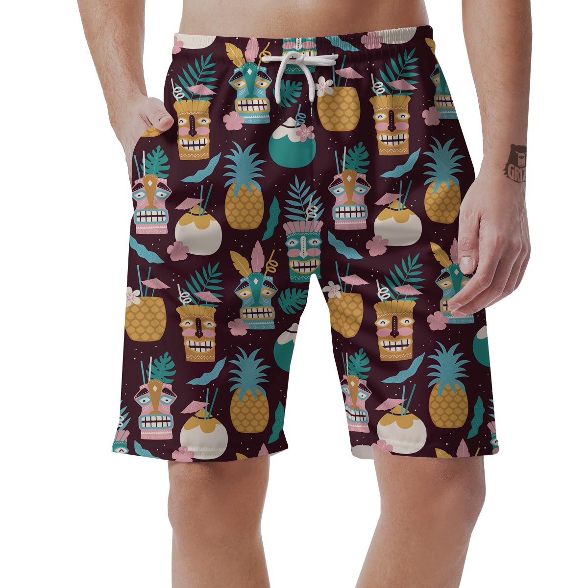 Luau Tiki Print Pattern Men's Shorts-grizzshop