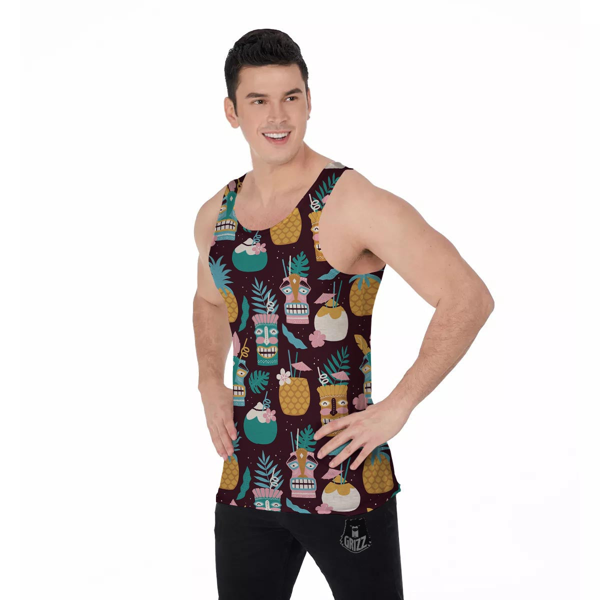 Luau Tiki Print Pattern Men's Tank Top-grizzshop