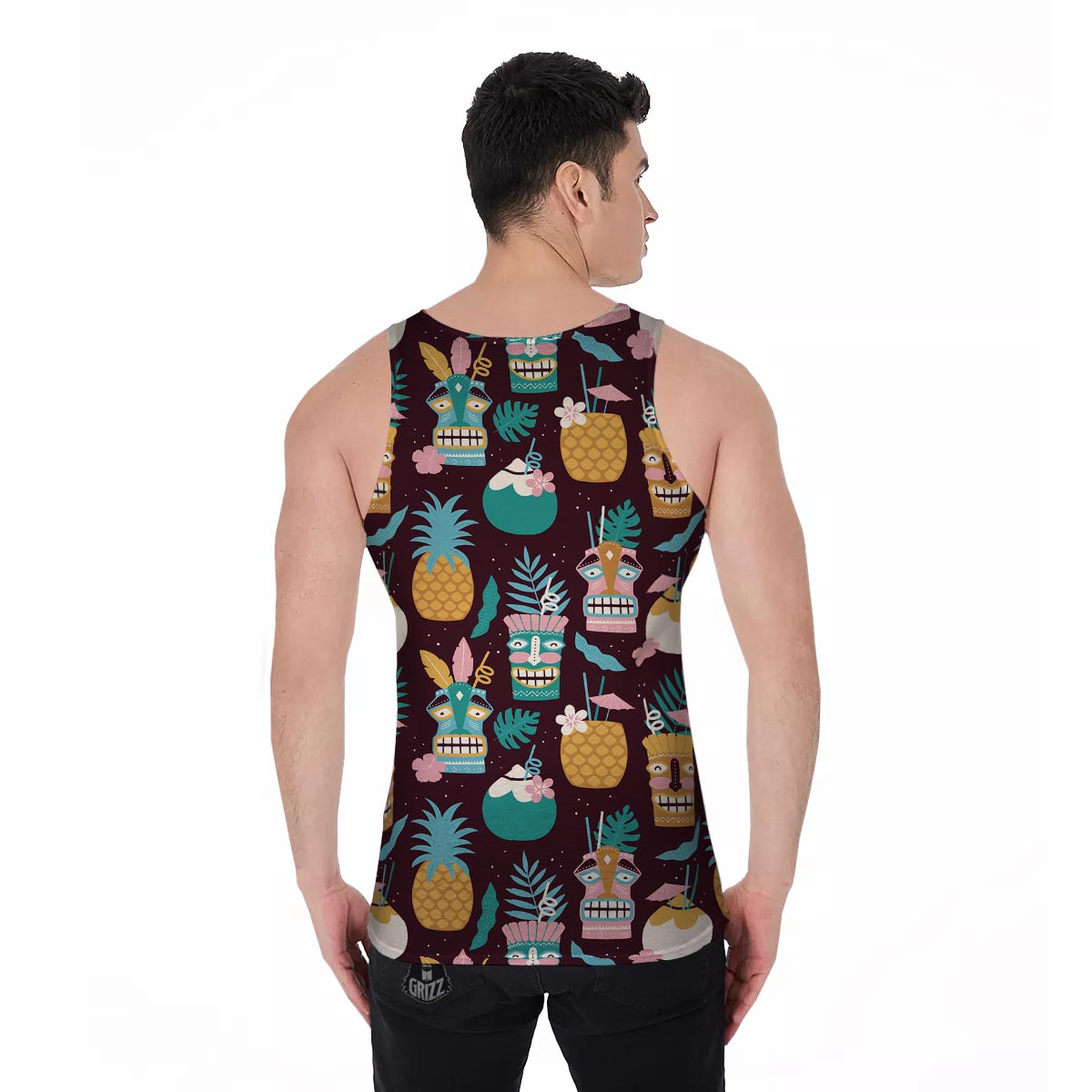 Luau Tiki Print Pattern Men's Tank Top-grizzshop
