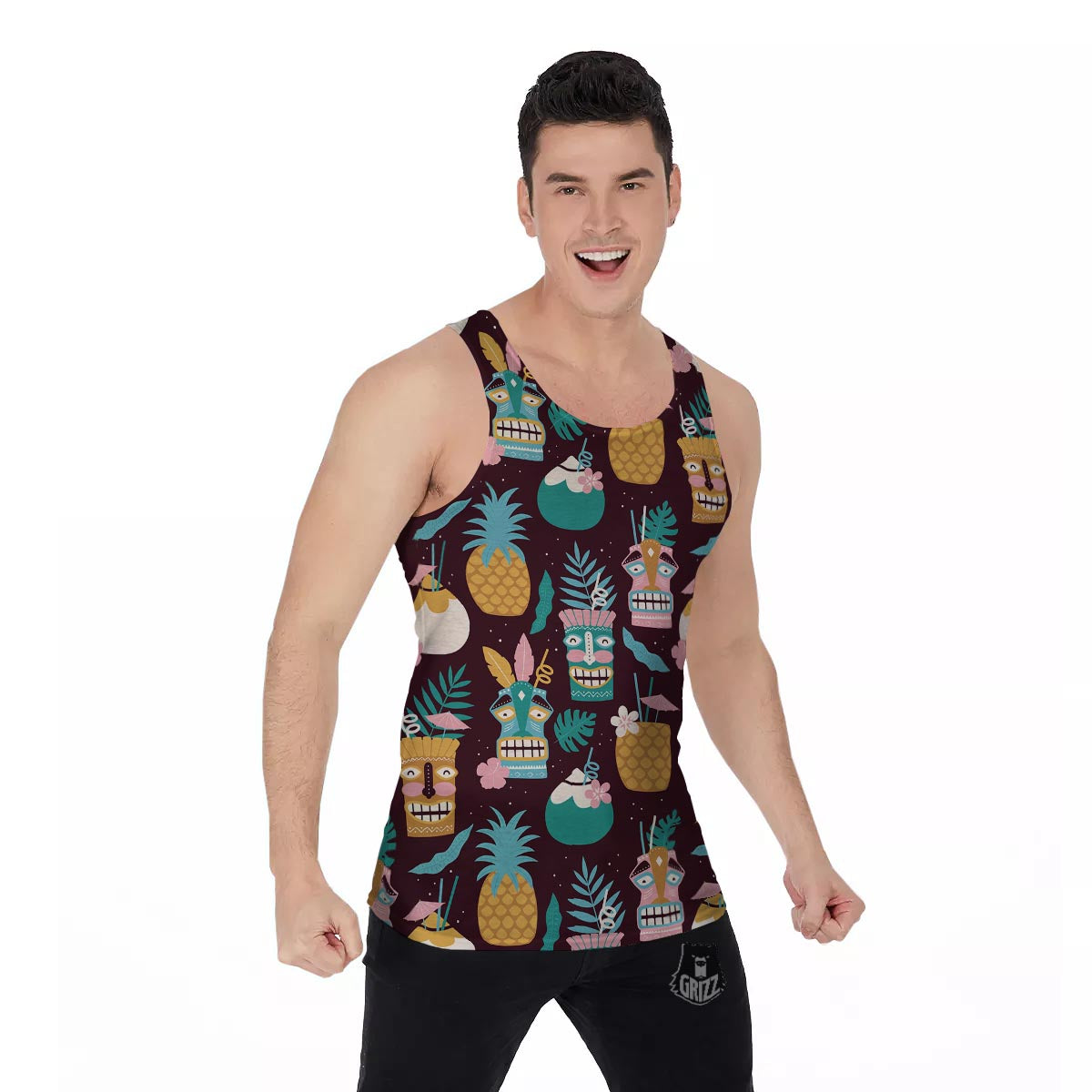 Luau Tiki Print Pattern Men's Tank Top-grizzshop