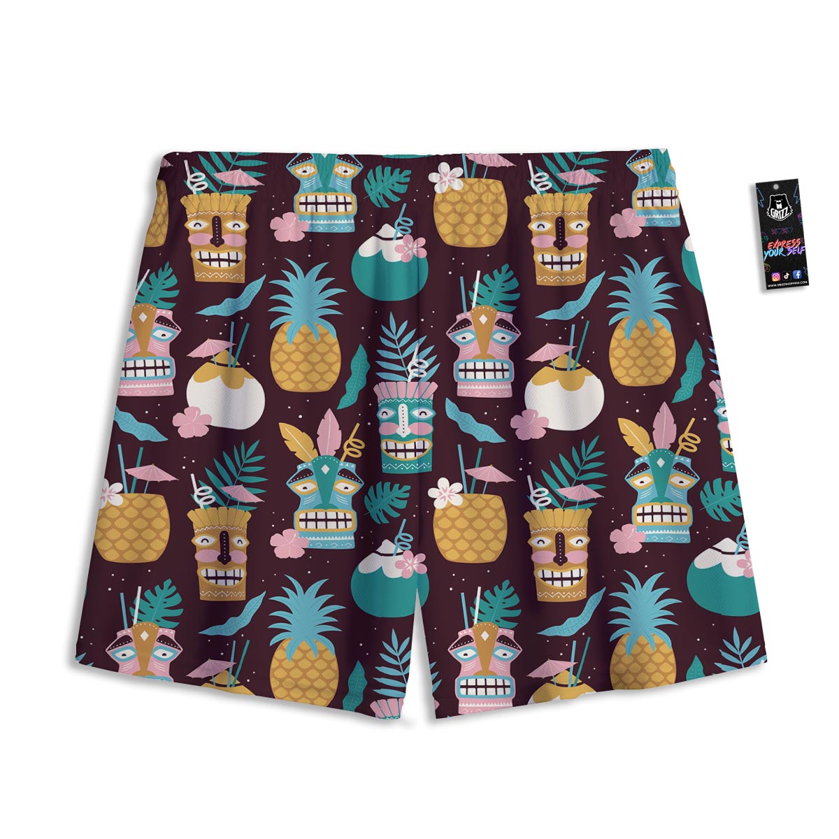 Luau Tiki Print Pattern Mesh Shorts