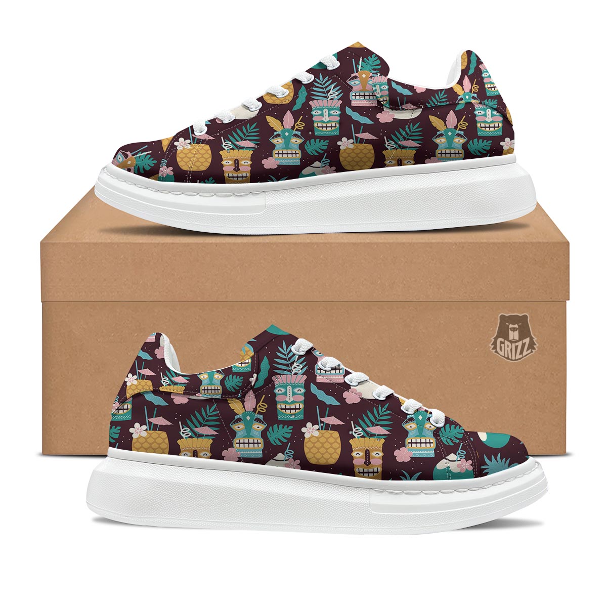 Luau Tiki Print Pattern Platform Shoes-grizzshop