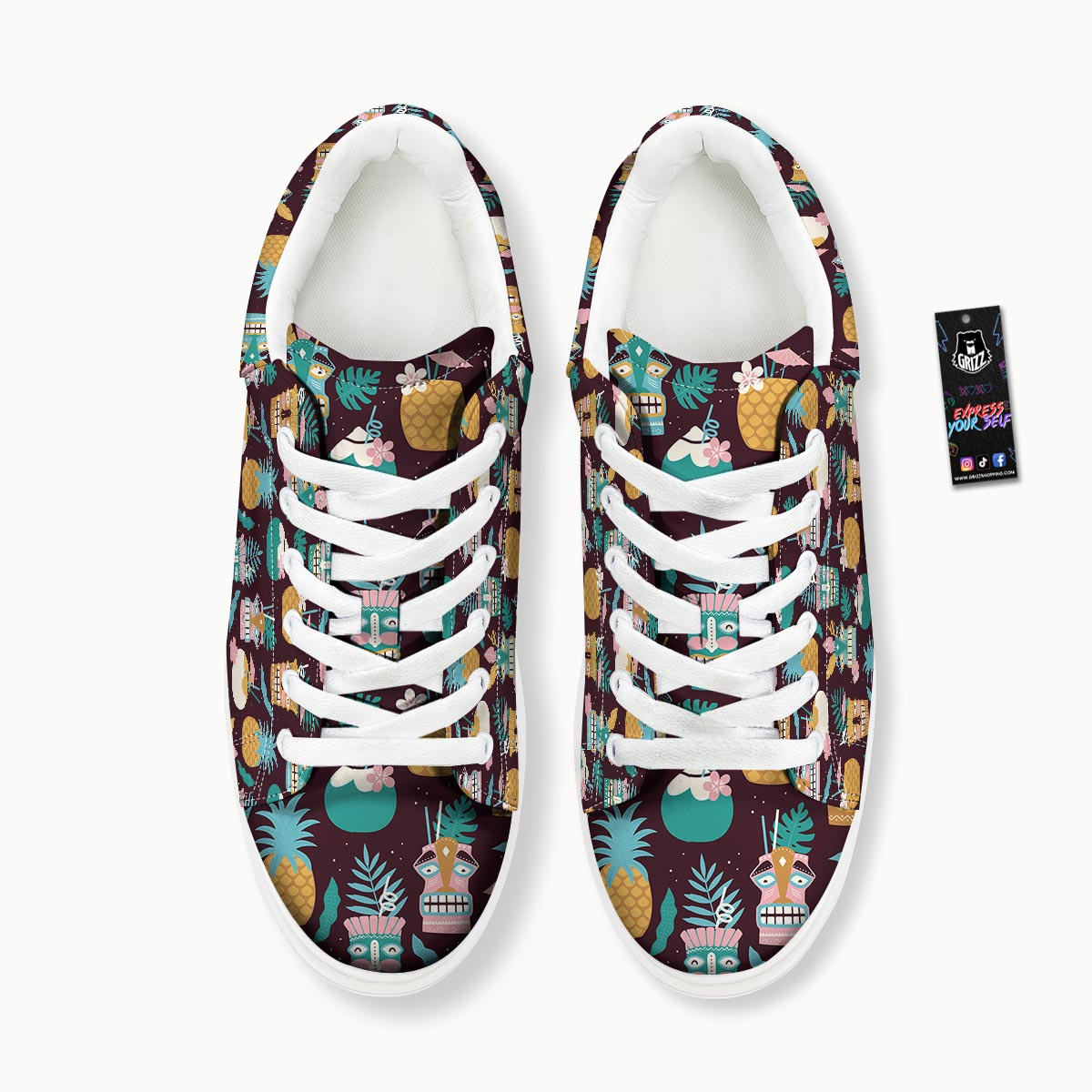 Luau Tiki Print Pattern Platform Shoes-grizzshop