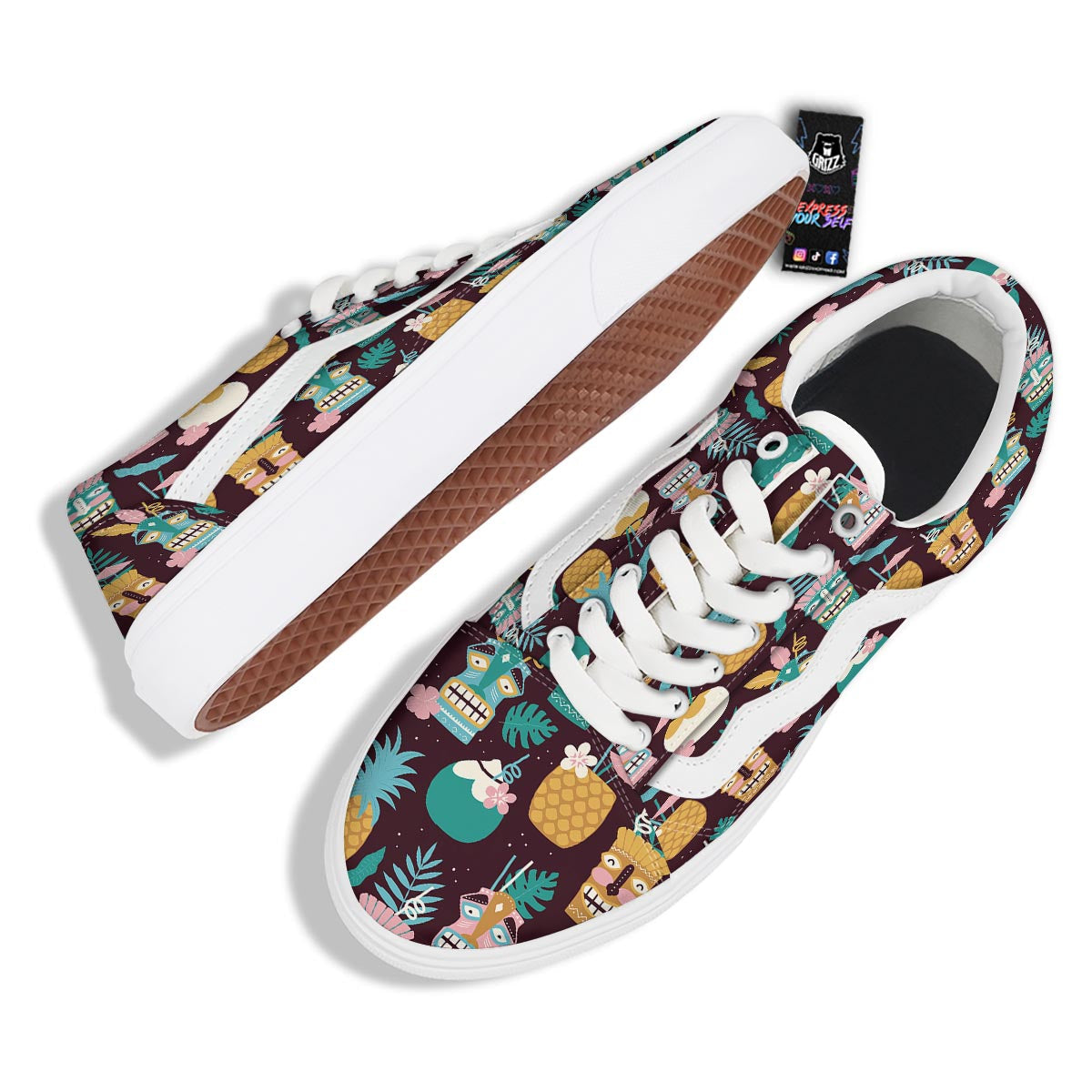 Luau Tiki Print Pattern Skate Shoes-grizzshop