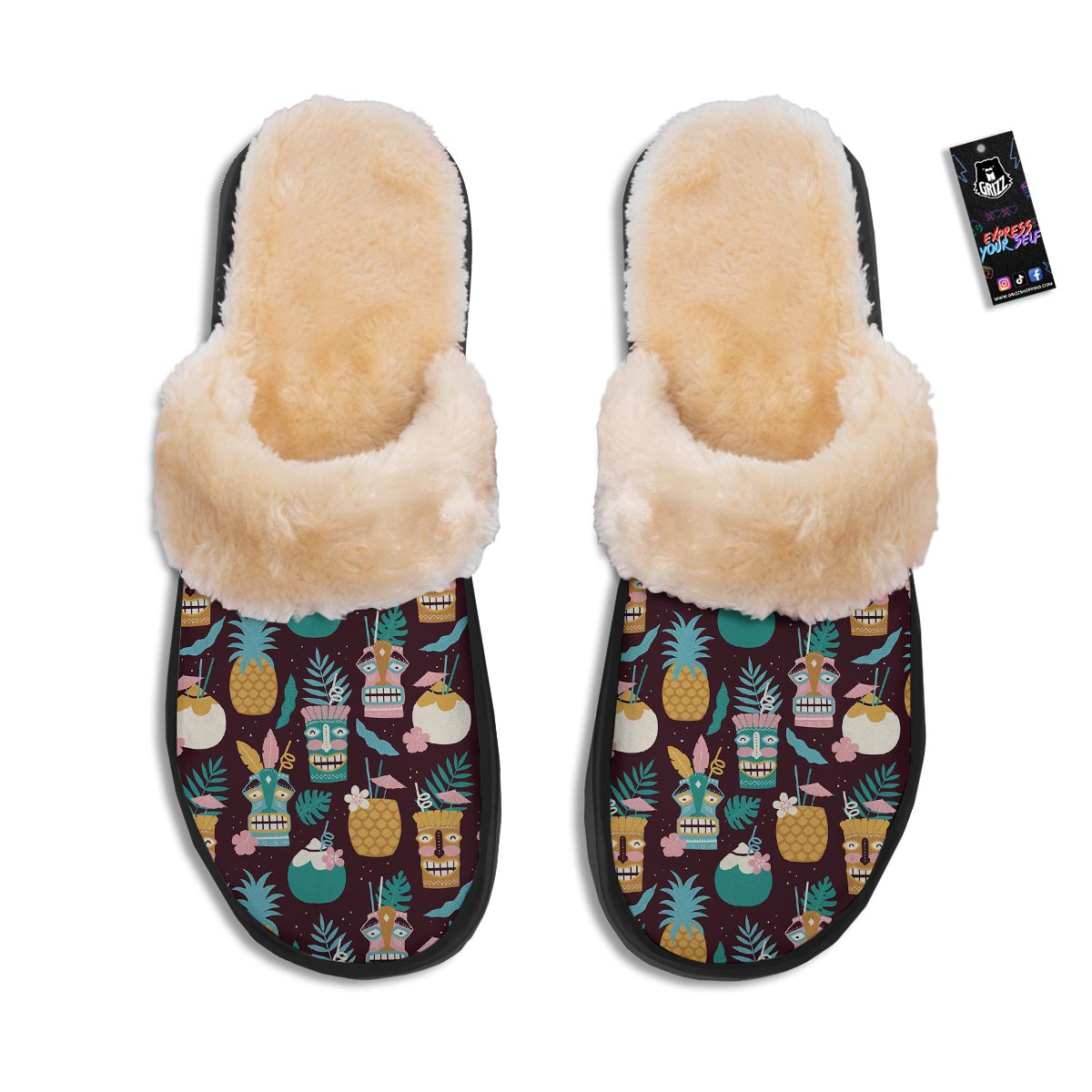Luau Tiki Print Pattern Slippers-grizzshop