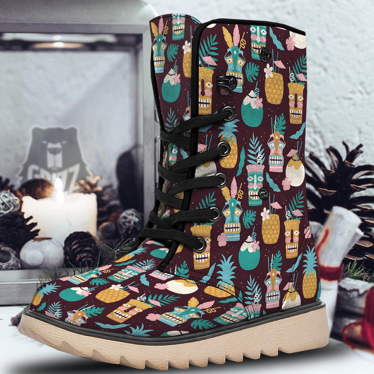 Luau Tiki Print Pattern Snow Boots-grizzshop