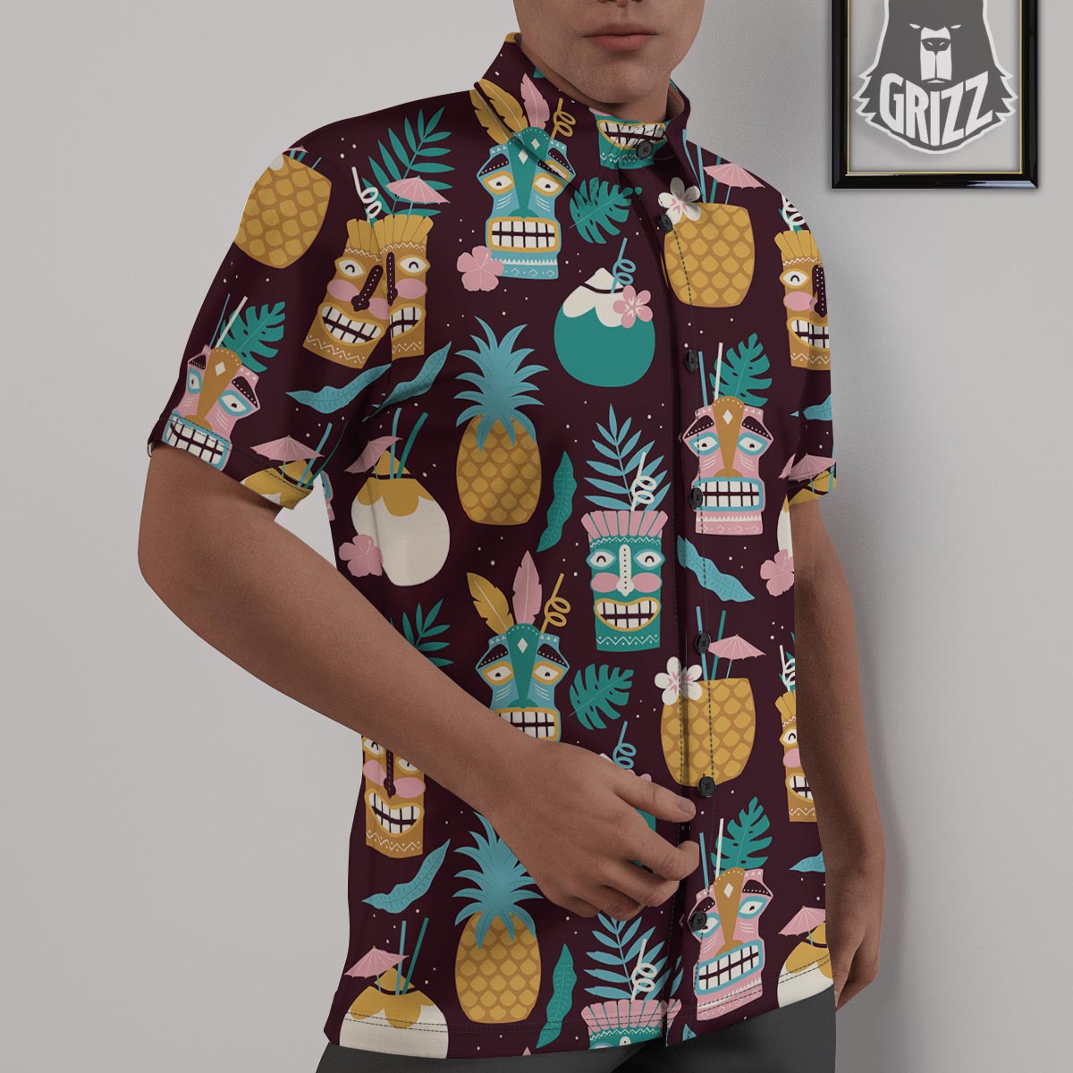 Luau Tiki Print Pattern Untucked Shirts-grizzshop