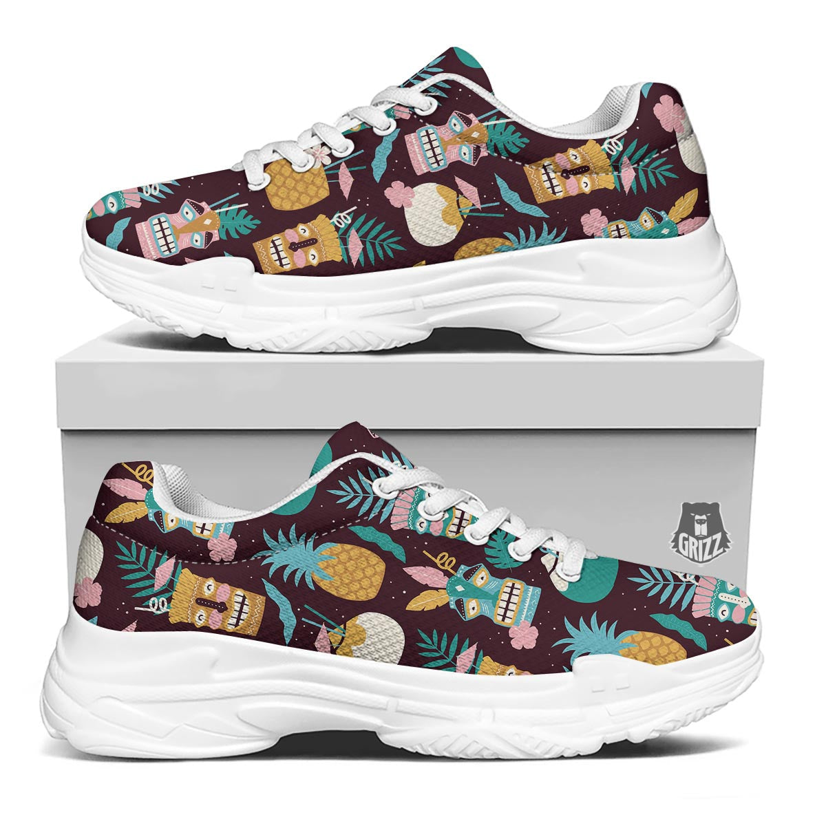 Luau Tiki Print Pattern White Chunky Shoes-grizzshop