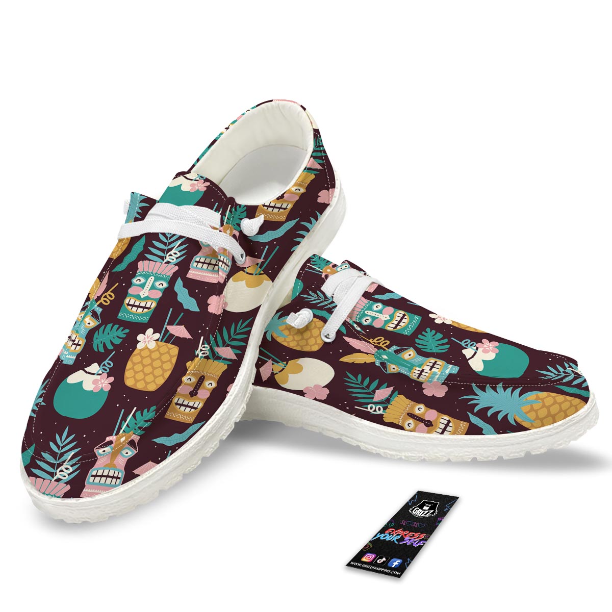 Luau Tiki Print Pattern White Loafers-grizzshop