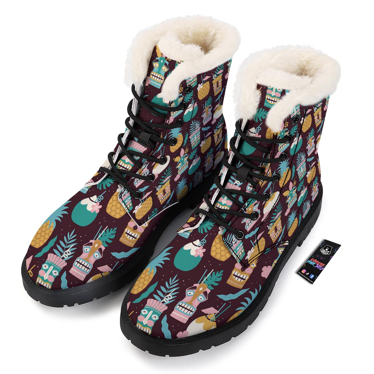 Luau Tiki Print Pattern Winter Boots-grizzshop