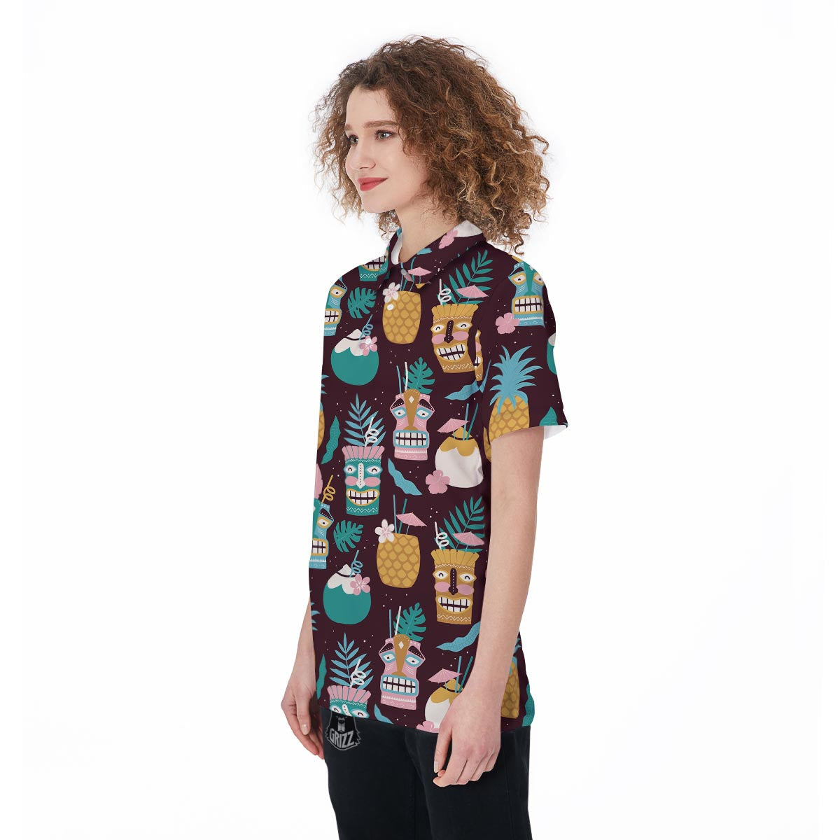 Luau Tiki Print Pattern Women's Golf Shirts-grizzshop