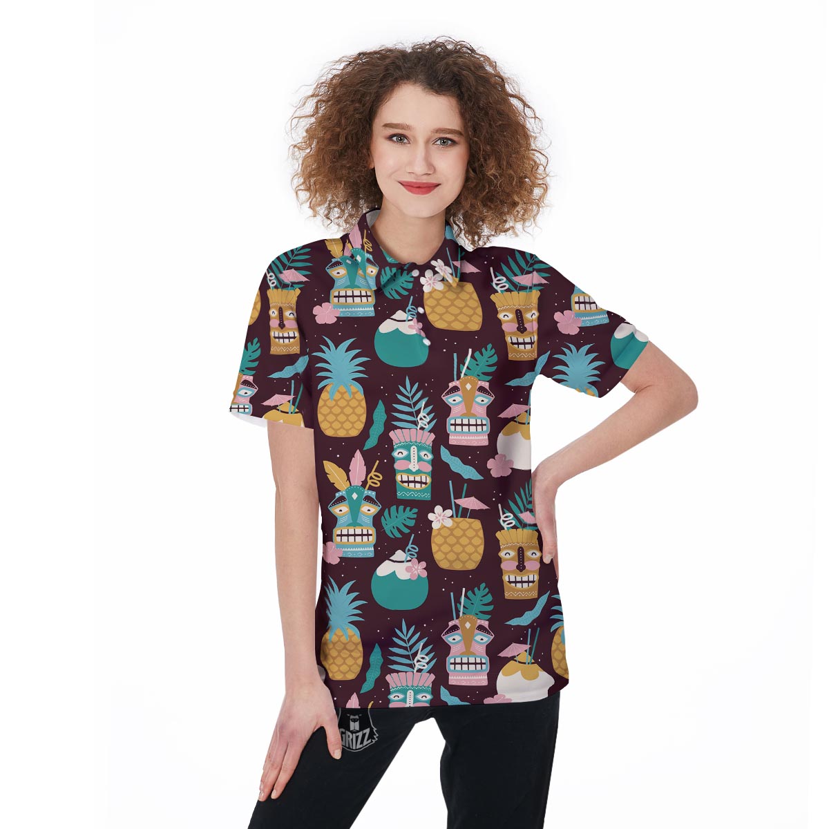 Luau Tiki Print Pattern Women's Golf Shirts-grizzshop
